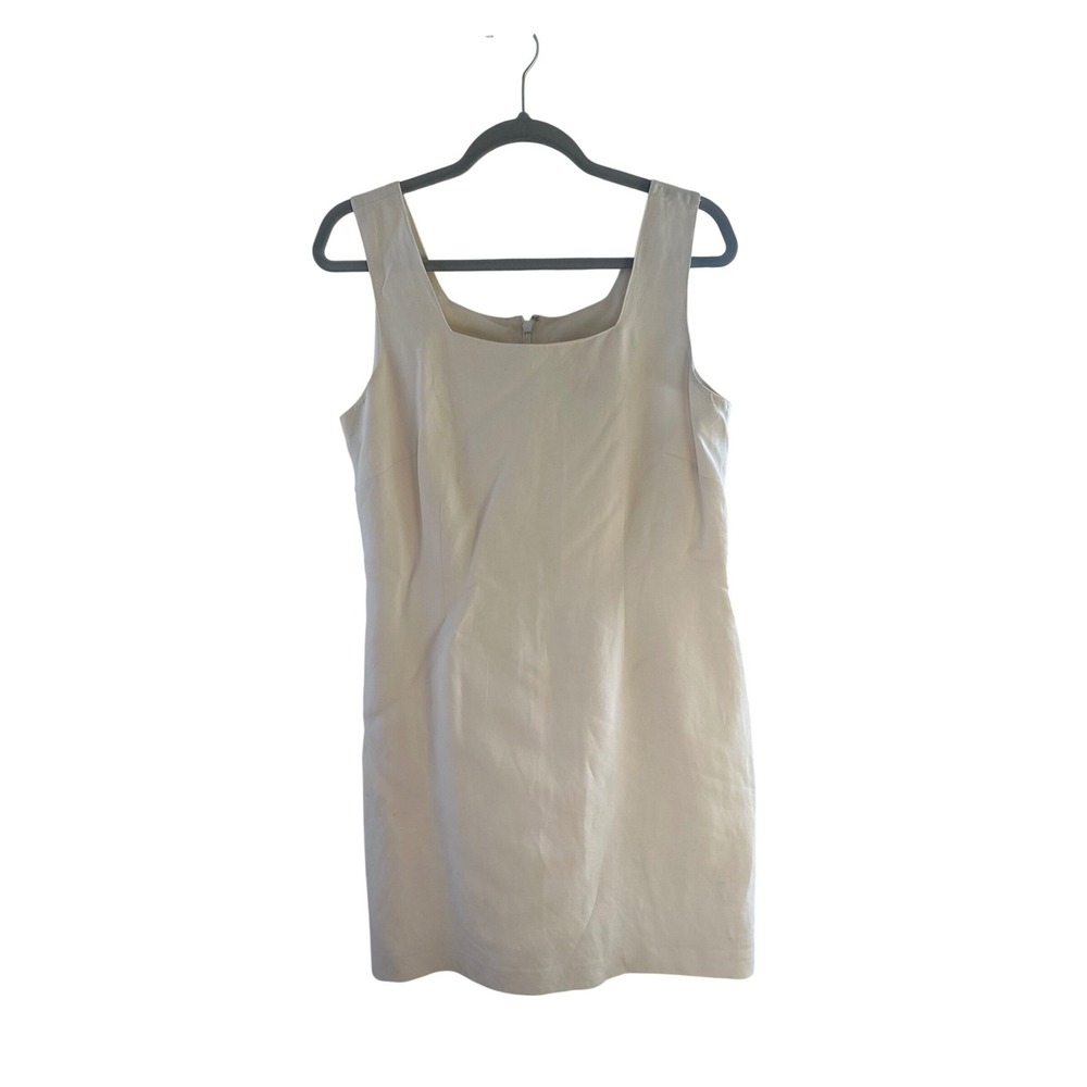 Sigrid Olsen Essentials Silk Linen Blend Square Neck Shift Dress Cream Ivory 12
